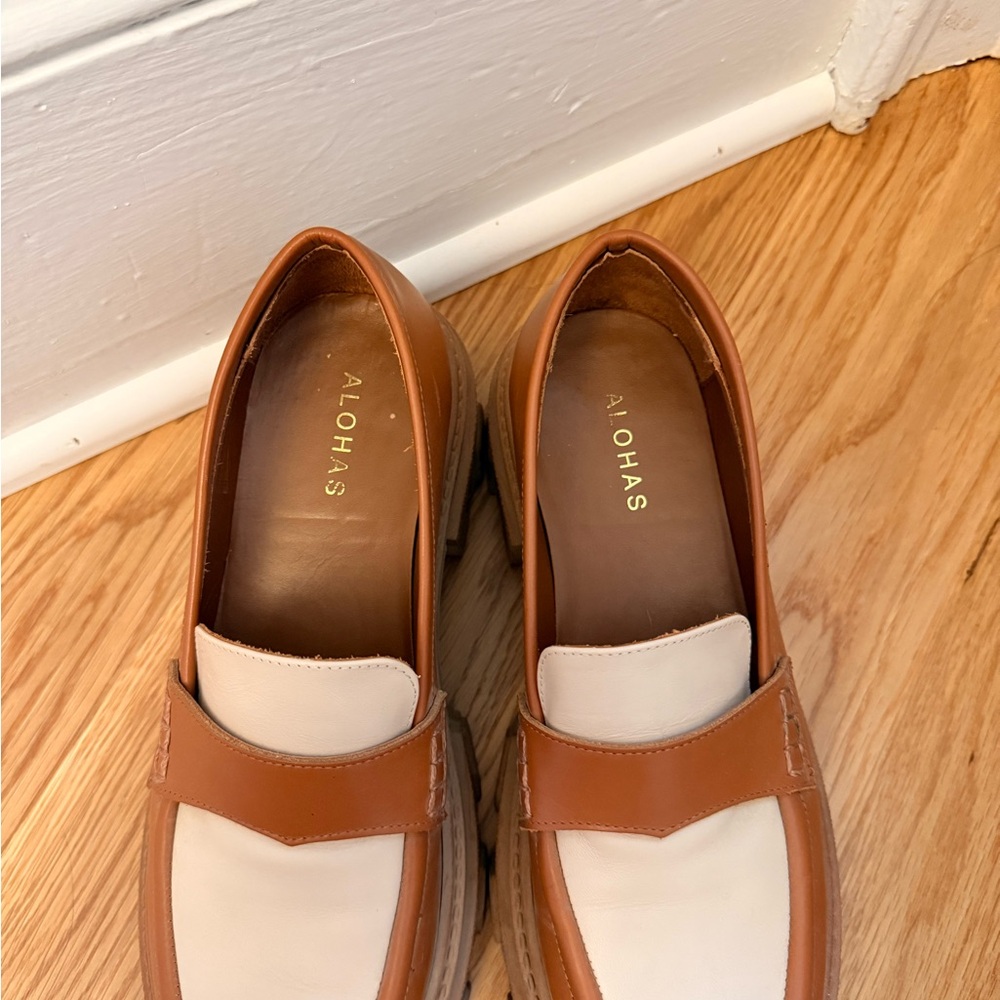 ALOHAS Chunky Brown and Cream Platform Loafers - Picture 2 of 7